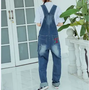Europos Draugu Kaubojus darbo drabužiai Plius Dydis Moterų siuvinėjimo Pločio Kojų Džinsinio Jumpsuit Baggy kombinezonai su Antkrūtiniais jean Rompers Pluse dydis 5XL kelnės