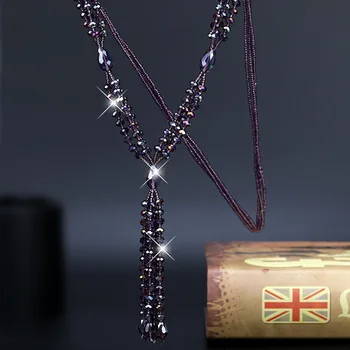 Europos ir Amerikos nauji kutas Pakabukas Karoliai moterų mados universalus ilgas megztinis grandinės kristalų drabužių priedai vienetai, būdingi jungtys vop