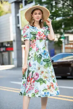 Europos Vasaros Dizaineris Atsitiktinis Pašaukimas Suknelė Moterų trumpomis Rankovėmis, Spalvinga Gėlių Spausdinti Lady Midi Resort Suknelė