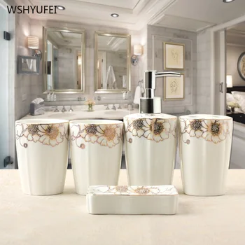 Europos vonios kambarys nustatyti Kūrybiškumo Kiaulpienių Žiedų keramikos plauti kostiumas Penkių dalių komplektas Porą geriamojo stiklo namų ūkio produktai