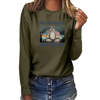 Ežf Matote Kay Kodėl Oh Tu Tinginys Print Long Sleeve T-shirts Moteris Rudens-Žiemos Grafinis Tees Estetinės Balta O Kaklo Ponios Viršūnės