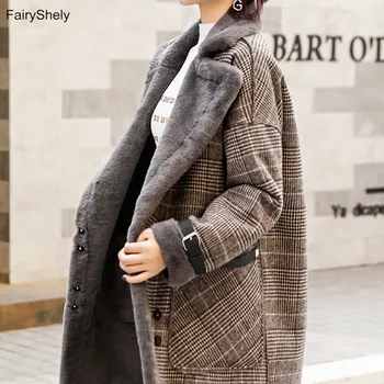 FairyShely Derliaus Pledas Ilgi Paltai Moterims 2020 M. Rudens Žiemos Korėja Kišenėje Mygtuką Vilnoniai Paltai Office Lady Elegantiška Striukė Plius Dydis