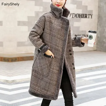 FairyShely Derliaus Pledas Ilgi Paltai Moterims 2020 M. Rudens Žiemos Korėja Kišenėje Mygtuką Vilnoniai Paltai Office Lady Elegantiška Striukė Plius Dydis