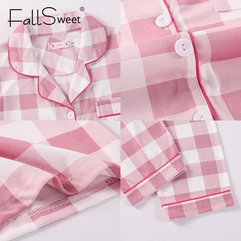 FallSweet Pledas Pižama Moterims Nustatyti Turn-žemyn Apykaklės Ponios Sleepwear ilgomis Rankovėmis Pyjama