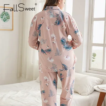 FallSweet Plius Dydis Pižama Rinkiniai Moterims ilgomis Rankovėmis Spausdinti Pižamos Moterims Sleepwear Seksualus naktiniai drabužiai 4XL