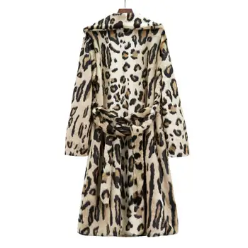 Faux Kailių Paltai Plius Dydis Moterų Žiemos Purus 2019 Pliušinis Kailis Leopard Atvartas Diržo Kailis Šiltas, Minkštas Outwear Manteau Dirbtiniais Fourrure
