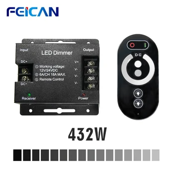 FEICAN Dimeris LED Valdiklis 432W Reguliatorius 12V 6A/CH RF Touch Remote Control Vienos Spalvos LED Juostelės