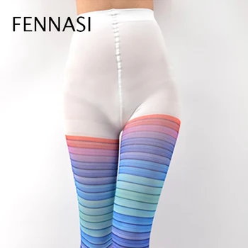FENNASI Rainbow Modelis, Seksualus Spalvos Pėdkelnių Šokių Sudurti Mados Horizontaliai Dryžuotas Dažna Moteris Graži Triko Harajuku