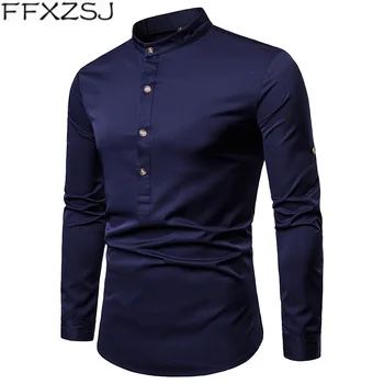 FFXZSJ Prekės Aukštos kokybės nauji vyriški marškiniai Henry apykaklės didelis dydis laisvalaikio ir ilgas rankovėmis marškinėliai camisa masculina