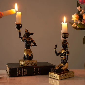 Figūrėlės Candleholder Retro Senovės Egipto Sfinksas Anubis Formos Žvakidė Amatų Namų dekoro kambarį Papuošalai Dovana