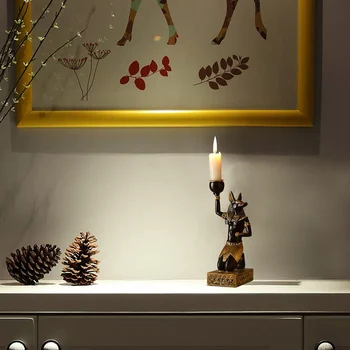 Figūrėlės Candleholder Retro Senovės Egipto Sfinksas Anubis Formos Žvakidė Amatų Namų dekoro kambarį Papuošalai Dovana