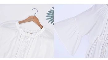Fitshinling Raukiniai, nėriniai sudurti balta ilga suknelė rudens drabužių atostogų blyksnius rankovės raišteliu juosmens paplūdimio maxi suknelės moterims