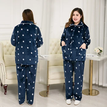 Flanelė drabužių rudens ir žiemos 150 kg plius trąšų padidinti po gimdymo krūtimi nėščios moterys pižama komplektas
