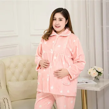 Flanelė drabužių rudens ir žiemos 150 kg plius trąšų padidinti po gimdymo krūtimi nėščios moterys pižama komplektas
