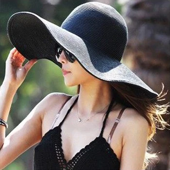 [FLB] 2017 mados Pajūrio saulės skydelis skrybėlę moterų vasaros saulės, skrybėlės moterims didelis šiaudų saulės kepurės lankstymo beach merginos, didmeninė