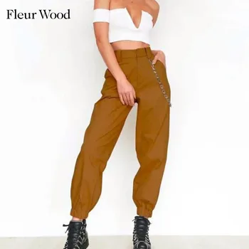 FLEUR MEDIENOS Moteris Kelnės Safari Stiliaus Kulkšnies Ilgio Kelnės Streetwear Moterų Kietas Krovinių Kelnės Moterims, Kelnės Femme Pantalon Mujer