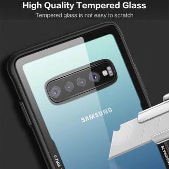 FLOVEME Grūdintas Stiklas Case For Samsung Galaxy S10 Plus Soft Edge Atveju, Samsung Galaxy S10e Sunkiai Shell Atvejais Galinį Dangtelį Rubisafe
