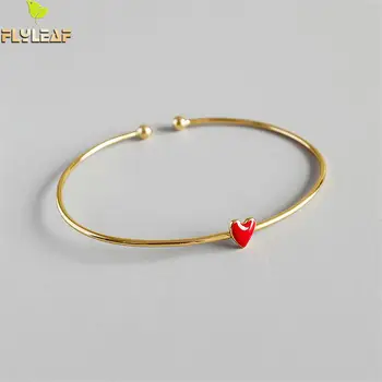 Flyleaf Raudonas Lašas Glazūra Širdies Formos Ins Stiliaus Fine Jewelry Nekilnojamojo 925 Sterlingas Sidabro Bangle Moterų Aukso Rankogalių Apyrankės, Bangles