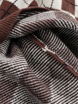 Foridol rudens žiemos argyle megzti megztinis traukti femme anglija stiliaus pledas derliaus puloveriai ruda atsitiktinis megztinis 2020 m.
