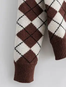 Foridol rudens žiemos argyle megzti megztinis traukti femme anglija stiliaus pledas derliaus puloveriai ruda atsitiktinis megztinis 2020 m.