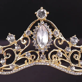 FORSEVEN Aukso Spalva Crystal Crown Nuotakos Plaukų Papuošalai Cirkonio Rožančiai Vinjetė Inscenizacija Vestuvių Plaukų Aksesuarai JL