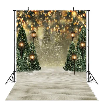 Fotografijos fonas Kalėdų eglutė derliaus šviesos žiemos bokeh blizgučiai fone fotostudija šviečia snaigės fone