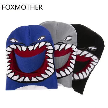 FOXMOTHER Naujas Žiemos Juokinga Hip-Hop Kepurės Punk Animacinių filmų Šiltas Slidinėjimo Lauko Žuvų, Ryklių Megzti Beanie Skrybėlių Bžūp Vaikai Berniukai