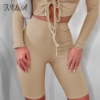FSDA 2020 metų Vasaros Ribber Šortai Dviratininkas Baltoji Moteris Atsitiktinis Streetwear Juoda Sporto Mini Šortai Aukštos Juosmens Juoda Sexy