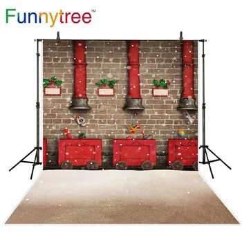Funnytree fotografijos backdrops Kalėdų Mažas traukinio žaislų dujotiekio plytų siena fariy pasakos vaikams fone photobooth