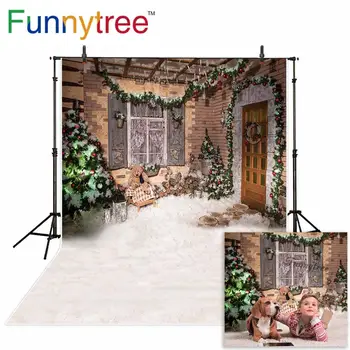 Funnytree fotografijos foną Sniego žiemą namas Kalėdų eglutė šalies vaikų naujo fono photocall pritaikyti nuotrauka išspausdinta
