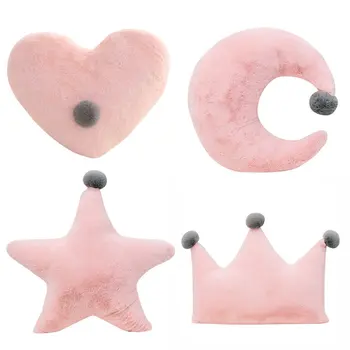 Fuwatacchi Komforto Sėdynės Pagalvėlės Pliušinis Pink Star Mėnulis Širdyje, Crown Pagalvę Įdaryti Minkštas Namų Sofos Dekoro Pagalvėlė Gimtadienio Dovana