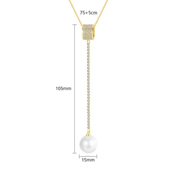 FXLRY naujo dizaino balta /Aukso spalvos AAA Cirkonis Ilgas megztinis grandinės perlų karoliai pakabukas Moterų Nuotakos Vestuvių Papuošalai Šalis