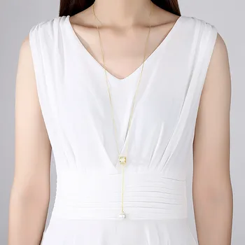FXLRY naujo dizaino balta /Aukso spalvos AAA Cirkonis Ilgas megztinis grandinės perlų karoliai pakabukas Moterų Nuotakos Vestuvių Papuošalai Šalis