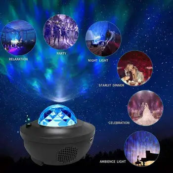 Galaxy Projektorius Star Projektoriaus Lempa Blueteeth USB Balso Valdyti Muzikos Grotuvą 360 Laipsnių Sukimosi Naktinio Apšvietimo Lemputė