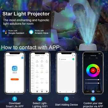 Galaxy Projektorius Vandenyno Bangos LED Naktį, Šviesos, Muzikos Grotuvas, WIFI Smart Lempos APP Alexa Star Projektoriaus Šviesos Alexa Miegamojo Puošimas