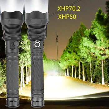 Galingas XHP70.2 LED Žibintuvėlis XHP50 USB Įkrovimo Zoomable Vandeniui Žibintuvėlis naudoja 18650 26650 baterija Medžioklės