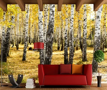 Gamtinio kraštovaizdžio tapetai,geltona beržas miško Sienos Freskos restoranų posėdžių salėje, sofos foną papel de parede