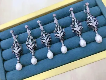 Gamtos gėlo vandens perlų lašas auskarai 925 sterlingas sidabro su kubinis cirkonis stoving lako geometrinės formos