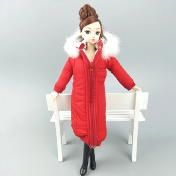 Gana Ilgas Kailis Medvilnės Komplektai Barbie Lėlės Drabužiai Parko Už 1/6 BJD Doll Vaikams Žaislas Žiemą Dėvėti Striukė Lėlės Priedai