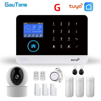 GauTone PG103 Tuya GSM Signalizacijos Sistema, Belaidžio Namų Saugumo su Wi-fi IP Kamera Dūmų Detektoriaus RFID kortelę Rankos Disarm