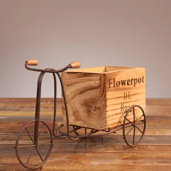 Geležies dviračių gėlių stovas patalpų švytuoklės darbalaukio triratis medinis vazonas stovi namuose darbastalio apdaila, apdailos LB82106