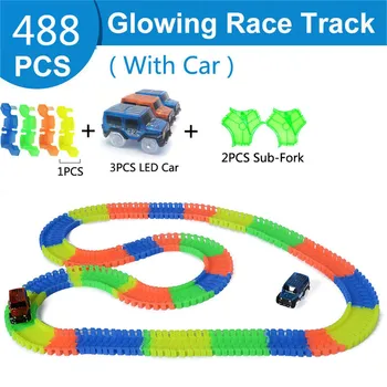 Geležinkelio Stebuklinga Lenktynių Trasoje Žaisti Žėrintis Lankstus Automobilių Žaislai Vaikams Lenktynių Lenkimo Bėgių Led Light Car 