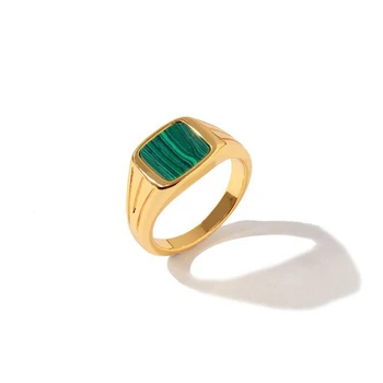 Geltonos Aukso Žalia Malachito Akmuo Piršto Žiedą Aikštėje Krištolo Akmens Ins Dizaino Moterų Vestuvės Juvelyrika