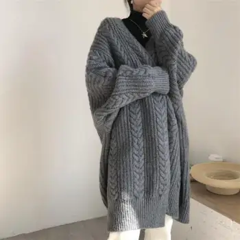 Genayooa Ilgas Cardigan Moterų 2020 M. Rudenį, Žiemą Šilta Megzta Ponios Susagstomi Megztiniai Moterų Vintage Megztinis Moterims, Negabaritinių Korėjos