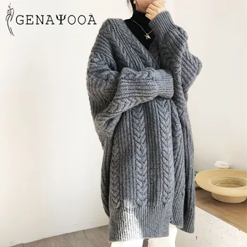 Genayooa Ilgas Cardigan Moterų 2020 M. Rudenį, Žiemą Šilta Megzta Ponios Susagstomi Megztiniai Moterų Vintage Megztinis Moterims, Negabaritinių Korėjos
