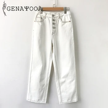 Genayooa Korėjos Streetwear Džinsinio Audinio Kelnės Aukštu Juosmeniu Džinsai Moteris Atsitiktinis Boyfriend Džinsai Moterims Derliaus Baltos Kelnės