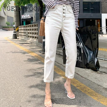 Genayooa Korėjos Streetwear Džinsinio Audinio Kelnės Aukštu Juosmeniu Džinsai Moteris Atsitiktinis Boyfriend Džinsai Moterims Derliaus Baltos Kelnės