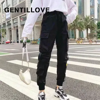 Gentillove Atsitiktinis Juoda Krovinių Kelnės 2020 Harajuku Bf Stilius Laisvas Hareno Pants Plus Size Elastinga Juosmens Poilsiu Kelnės Streetwear