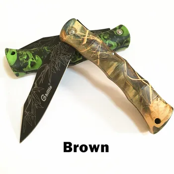 Ghillie Kietas Vaisių peilis kempingas išgyvenimo sulankstomas peiliukas kūrybos kaukolė bambuko stilius ABS rankena, edc įrankiai, 5 spalvų