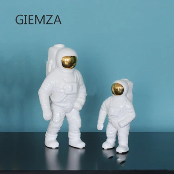 GIEMZA Kosmoso Vyras Vaza Astronautas Balta Vaza Aukso 1pc Keramikos Ornamentais Modelis Šiaurės Stiliaus Dangaus Gėlės Hydroponics